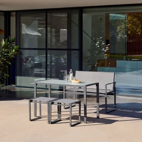 Table de jardin encastrable acier et textilène + 4 assises anthracite 125cm - Tavena