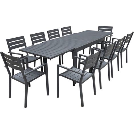 Set di mobili da giardino allungabili VENEZIA 132/264 in alluminio antracite - 10 posti a sedere