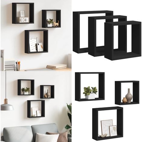 Étagères murales sous forme de cube 3 pcs Noir MDF - Etagere Murale - Etagere Cubique - Rangement Mural - Decoration Murale - Meuble Noir - Home & Living (1/5)