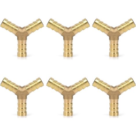 6 Pièces Raccords de Tuyau d'air Comprimé en Laiton de 10mm, Y en Forme, Connecteur de Tuyau de Carburant, Connecteur Barbelé pour Carburant, Air, Eau, Gazole (1/5)