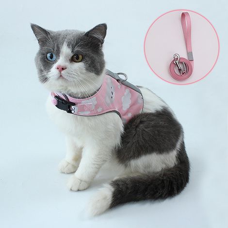 Harnais chat avec laisse, taille L - harnais anti-fuite pour chat - gilet de poitrine à bandes réfléchissantes pour petits et moyens chats et chiens (1/4)