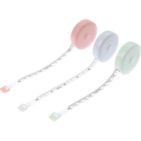 Set di 3 metri a nastro da cucito da 1,5 m, mini metro a nastro estensibile automatico a doppia scala (blu nordico, verde, rosa). (1/4)