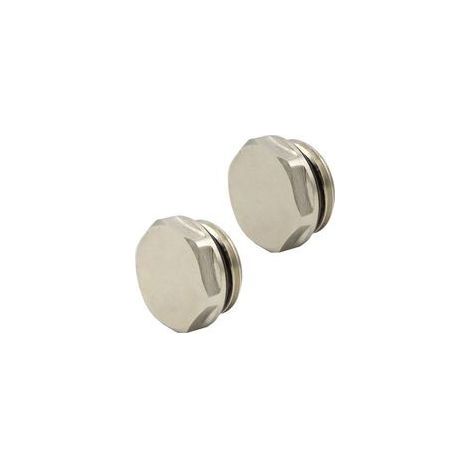 Set di 2 tappi di chiusura per radiatore e distributore da 1/2", auto-sigillanti, in ottone nichelato (1/5)