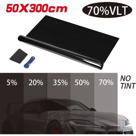 Film teinté pour voiture - 50x300 cm - Noir - Épaisseur 2 mil - 70% VLT