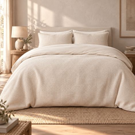 Housse de couette 260 x 240 cm 100% coton Nid d’abeille uni OLYA Pampa (1/4)