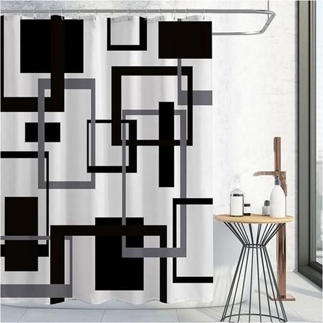 Schwarz-weißer Duschvorhang, geometrisches Duschvorhang-Set in Schwarz und Grau, moderner, minimalistischer Duschvorhang im Stil der Mid-Century-Moderne, wasserdicht und dekorativ (1/4)