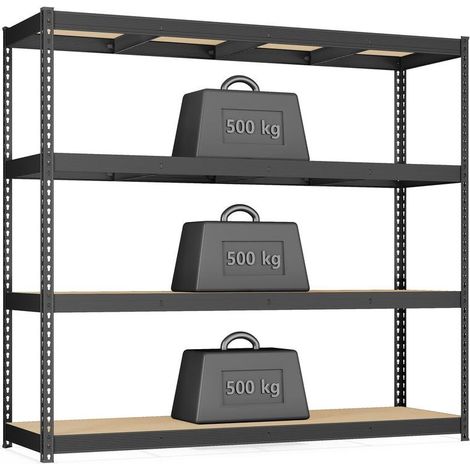 Étagère de rangement charge lourde 60 x 200 x 183 cm pour garage cave entrepôt design industriel en acier noir d'encre (1/2)