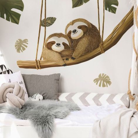 Décalcomanies murales,Deux paresseux se faisant un calin,Stickers muraux Chambre Cuisine Salon Chambre d'enfant Décor (1/5)
