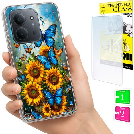 Schutzhülle für Xiaomi Redmi 15C 5G 173 mm / Poco C85: Schmetterlingsdesign auf der Rückseite + 9H-Glas (1/5)