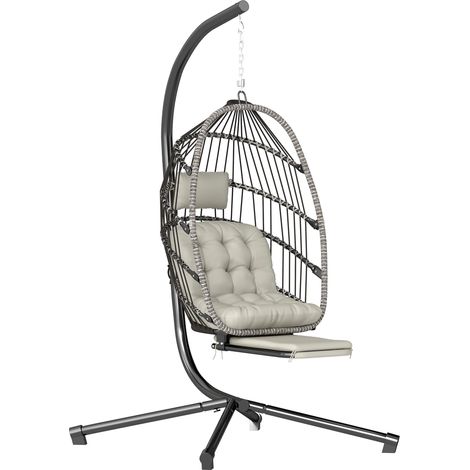 Fauteuil suspendu avec support, chaise suspendue pliante avec repose-pieds rétractable, gris clair, adapté à une utilisation en extérieur, alliant ergonomie et durabilité pour profiter pleinement d... (1/5)