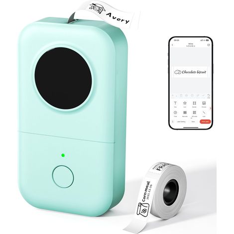 Imprimante Étiquettes Bluetooth Portable, Vert, Sans Fil, Bureau, Cuisine, Organiser, École (1/5)