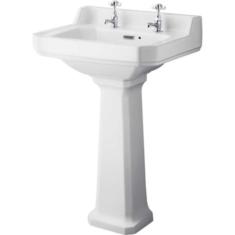 Hudson Reed Richmond Basin and Comfort Height Full Pedestal 560mm Wide - 2 Tap Hole (1/4)