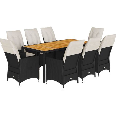 Maison Exclusive - 9-tlg. Garten-Essgruppe mit Kissen Schwarz Pol (1/5)