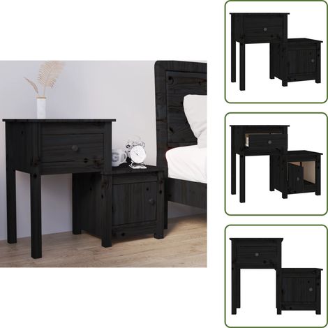Nachttisch Schwarz 79,5x38x65,5 cm Massivholz Kiefer - Nachttisch - Massivholzmöbel - Kiefernholz - Wohnzimmerdeko - Schlafzimmereinrichtung (1/5)