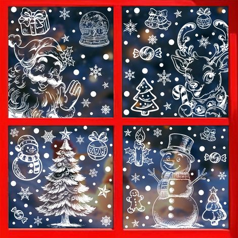 Decorazioni natalizie - Divertenti adesivi statici con renne e pupazzi di neve - Elementi per vetrine di centri commerciali - Adesivi per vetrine con Babbo Natale (1/5)