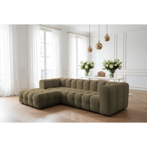 Ecksofa Designersofa SOLVIE in Stoff Moly Moosgrün Ottomane Links