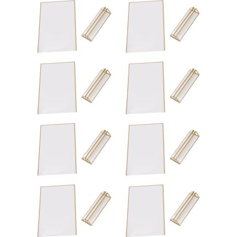 Porte-affiches en acrylique avec base et cadre doré, support de table transparent double face pour mariages, fêtes et conférences, format vertical 5 x 7 pouces, lot de 8. (1/5)