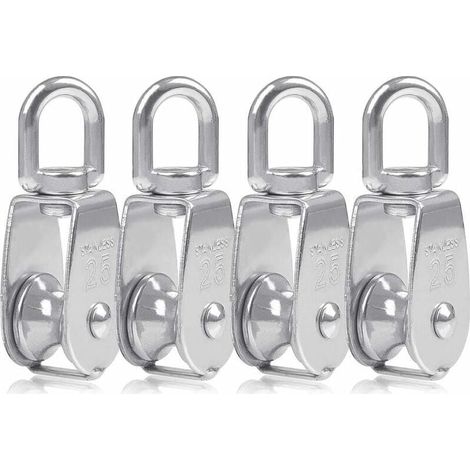 Poulie 4 pièces poulie M25 pour Cordes poulie en Acier Inoxydable Blocs coquilles Rouleau de poulie pour Cordes capacité de Charge d'utilisation intérieure et extérieure 150 kg 8.532cm (Argent) (1/4)