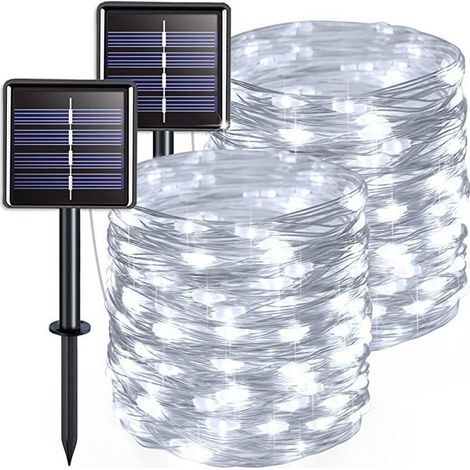 Guirlande Solaire Exterieur [Lot de 2], 32M 300LED Lumineuse Extérieur, 8 Modes Étanche Lumiere Solaire pour Jardin Arbre Terrasse Mariage Noël Cour Maison Fête Décoration Blanc Froid [Classe énergéti (1/5)