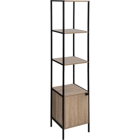 5Five Simply Smart – Étagère 1 porte en chêne naturel et métal noir H 176 cm – 3 niveaux de rangement – Meuble moderne pour salon, bureau, chambre (1/7)