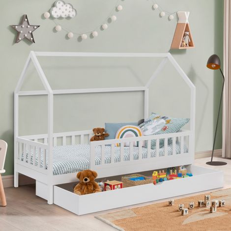 Cama cabina infantil 80 x 160 CM NEREE blanca con 1 cajón nido extraíble y espacio de almacenamiento (1/5)