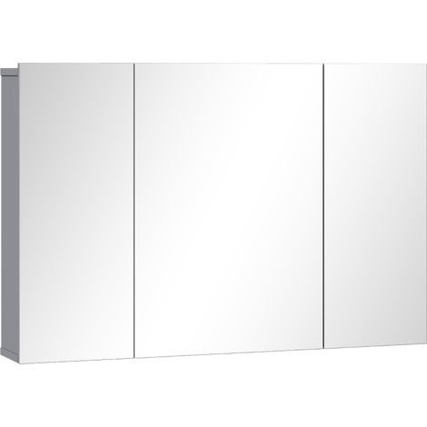 Armoire à pharmacie murale avec miroir de salle de bain avec 3 portes, étagères réglables, gris (1/5)