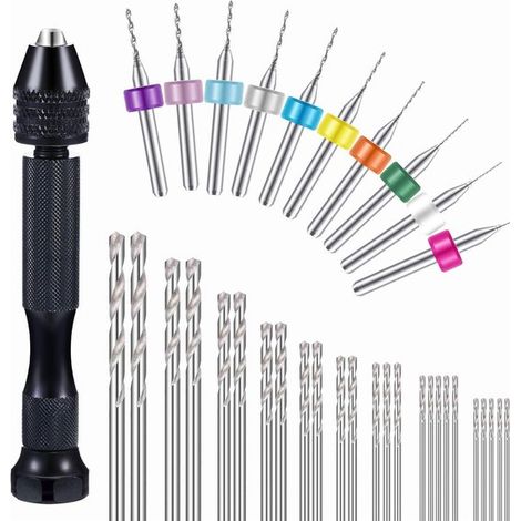 37 teiliges Handbohrer Set mit Schraubstock, Minibohrern und Spiralbohrern für Bastelarbeiten, Holzschnitzereien und Heimwerkerprojekte (0,3 1,2 (1/5)
