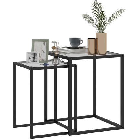 Lot de 2 Tables Basses Gigognes, Tables d'Appoint Empilables, Noir (1/5)