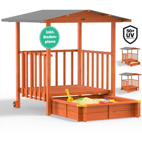 Spielwerk Sabbiera con Tetto Veranda Protezione UV 50 Legno Ecologico Sandbox per Bambini Gioco Esterno Playhouse Merle (de)