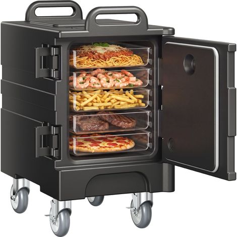 Porte-plat isotherme 81 qt, boîte transport traiteur, chargement avant, 2 loquets, poignées, empilable, roulettes, service (1/5)
