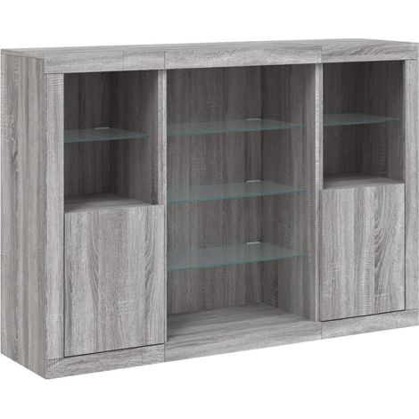 Credenza credenza cassettiera mobile contenitore organizer cucina soggiorno con luci a LED 3 pezzi Sonoma MDF grigio 020037235
