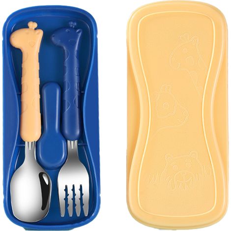 Couverts Enfant - Cuillère Et Fourchette En Acier Inoxydable - Poignées Forme Girafe - Pour Enfants À Partir De 3 Ans - Lot De 2 (1/5)
