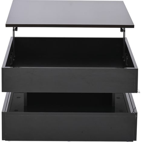 Tavolino da salotto elevabile 65 x 65 x 38,5 cm nero in truciolare con LED e 2 cassetti HOMVRA (1/5)