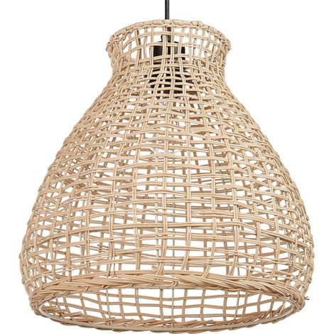 Beliani – Lampe à suspendre en rotin naturel – Abat-jour amphore tissé main – Style boho – Hauteur 127 cm – Compatible ampoules LED 40W (1/5)