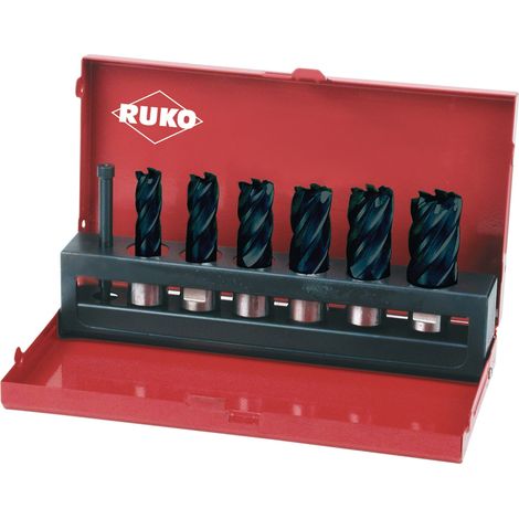 Set di punte per foratura centrale 7 pezzi D.12-14-16-18-20-22mm HSS TiAlN taglio T.30mm Weldon