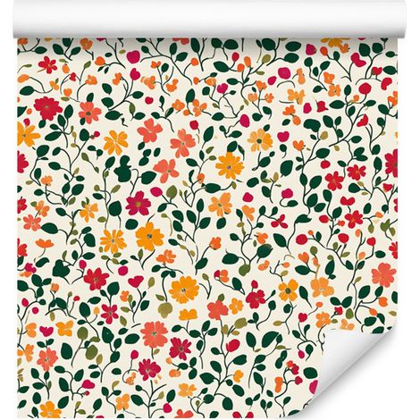 Carta da parati con piccoli fiori, grigio chiaro e crema, per soggiorno e camera da letto, 50x1000 cm. (1/5)