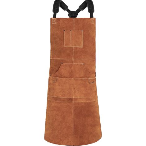 Tablier de Soudeur avec 6 Poches, Tablier de Travail en Cuir Anti-Chaleur Ignifuge, Réglable de M à XXXL, Parfait pour Forgeron, Mécanicien, Atelier (1/5)