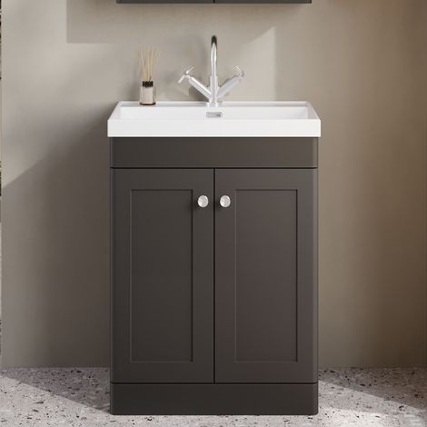 Nuie Classique Floor Standing 2-Door Vanity Unit with 1TH Thin-Edge Basin 600mm Wide - Satin Anthracite (1/5)