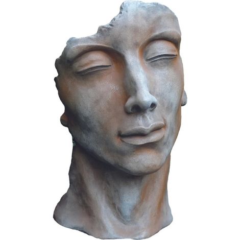Jardinex – Statue visage homme extérieur 53 cm – Pierre reconstituée – Résistante aux intempéries et UV – Décoration jardin originale