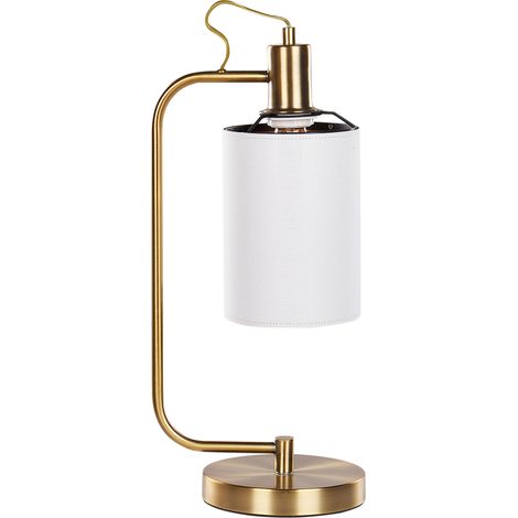 Lámpara de mesita de noche color blanco con base de metal y cobre diseño moderno LIBERIA (1/5)