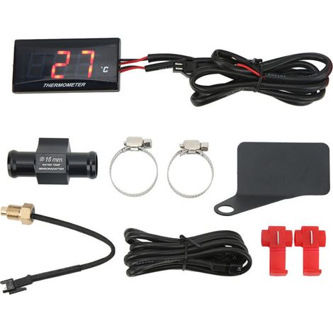 Jauge de température d\'eau mince universelle d\'écran d\'affichage à cristaux liquides de DC12V de moto avec la pièce en t de 16mm pour le contre-jour rouge de moto (1/5)