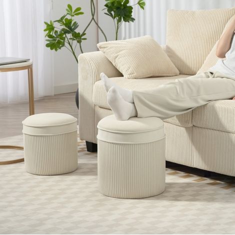 Set di 2 pouf contenitore rotondi crema 36x36x41,5 cm con vano portaoggetti MEUBLIV (1/5)