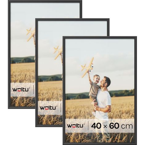 WOLTU 3 marcos de fotos de mesa de madera maciza para pared, 40x60 cm, negro