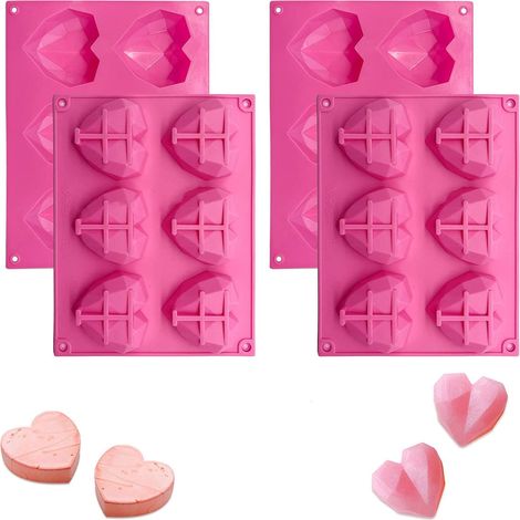 Moule En Silicone - Forme Coeur Et Losange 3D - 6 Cavités - Pour Mousse Chocolat Bombes Chocolat Fondant - Usage Four Réfrigérateur Congélateur Micro-Ondes - 2 Pièces (1/5)