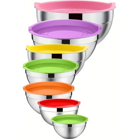 APEX 7pc Ensemble de bols mélangeurs, bols en acier inoxydable avec couvercles hermétiques - 4,1 L / 3,4 L / 2,5 L / 2,0 L / 1,4 L (1/5)