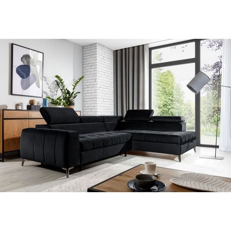 Ecksofa Schlafsofa Sofa AGNESA Stoff Salvador Schwarz Ottomane Rechts (1/5)
