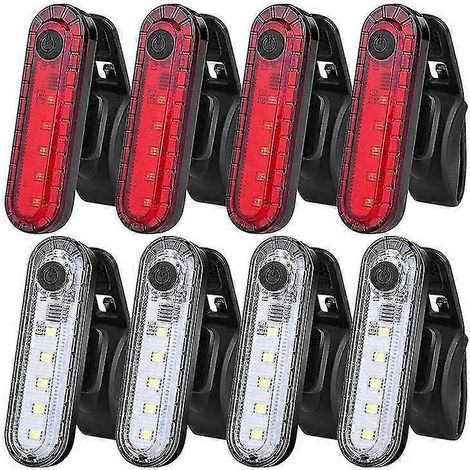 Set mit 8 wiederaufladbaren LED-Rücklichtern, -Vorderlichtern und -Rückleuchten für Rennräder (rot und weiß)