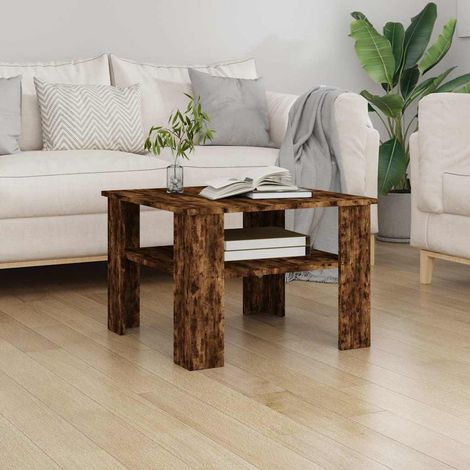 vidaXL Mesa de centro madera contrachapada roble ahumado 60x60x42 cm (1/5)