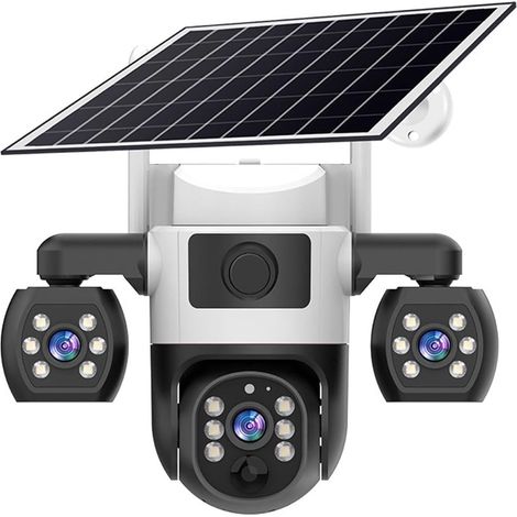 WiFi Security Cameras 3 Lens 3 Screen 10X Zoom Solar Outdoor Camera Waterproof Night Vision CCTV Security Protection(3MP 5X Camera) (1/5)