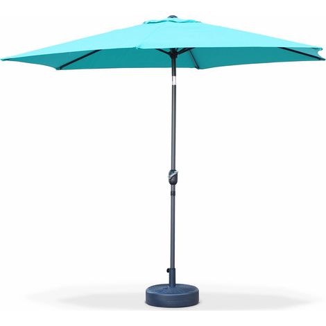 Parasol droit rond Ø300cm - Touquet Turquoise - mât central en aluminium orientable et manivelle d'ouverture